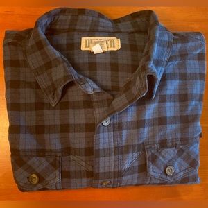 Duluth Trading Co Flannel Shirt Size 2XLT Blue Black Plaid Long Sleeve Button